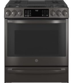 GE APPLIANCES Profile 30in Smart Slide-In Front-Control Gas Range. Black Stainless - PGS930BPTS