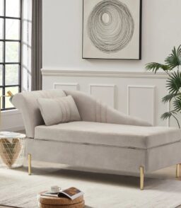 Andeworld Upholstered Tufted Chaise Lounge Chair. Faux Suede. Khaki
