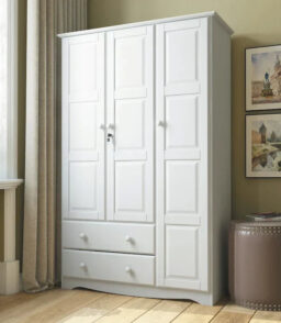 3-Door Solid Wood Wardrobe Armoire With 2 Drawers - 72in H x 45.8in W x 20.75in D