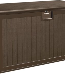 150-Gallon Resin Deck Storage Box With Divider And Side Handles. Dark Brown