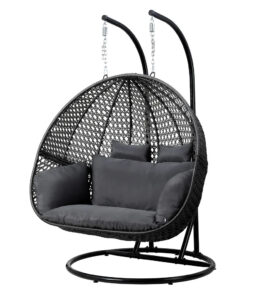Gardeon Hanging Pod Chair With Stand And Cushion. 2 Seater. Grey