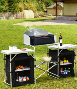 Folding Camping Kitchen Table With Storage. 68in L x 19in W x 43.5in H