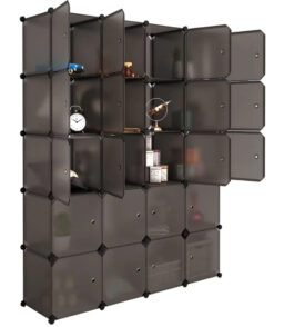 20-Cube Plastic Closet Organizer With Hanging Rod. Brown - 58 x 14.5 x 70 in