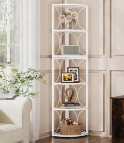 67 Inch Tall 6-Tier Freestanding Corner Bookshelf and Storage Shelving Unit