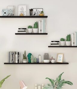 4-Piece Wood Floating Wall Shelves - White And Black