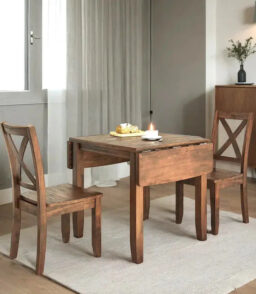 3-Piece Drop-Leaf Wood Dining Table Set With 2 X-Back Chairs - Brown
