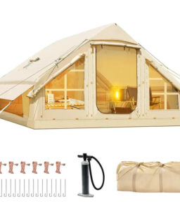 ABORON 6-Person Inflatable Camping Tent. 10 ft x 7 ft. Waterproof Windproof Oxford Fabric - Integrated Pump