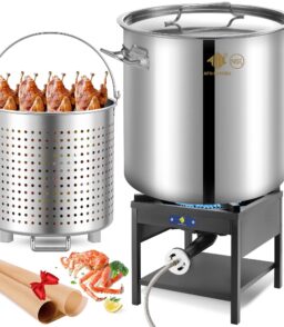 100QT Stainless Steel Seafood Boiling Kit With 82QT Basket And 200.000BTU Propane Stove