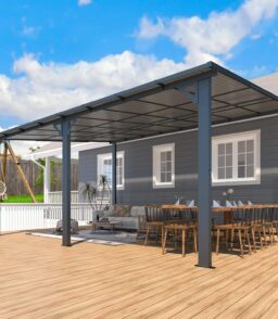 AECOJOY 16 ft x 12 ft Wall-Mounted Hard Top Pergola