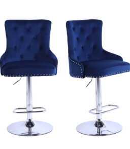 Alexent 2-Piece Swivel Bar Stools. Dark Blue. 43.7-51.6 H. 19.3 W x 18.1 D - Silver Footrest