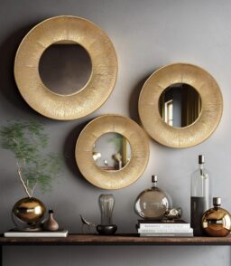 3-Piece Gold Metal Round Wall Mirror Set - 22.25 x 2.36. 19.7 x 2.25. 15.4 x 2.25