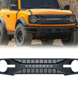 AMERICAN MODIFIED Tomahawk Grille With Lights for 2021-2024 Ford Bronco Without Front Camera - Matte Black