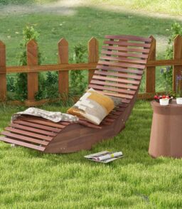 Acacia Wood Outdoor Patio Rocking Chair With Widened Slatted Seat And High Back