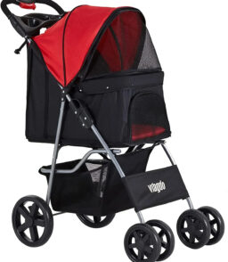 Afuhokles Pet Stroller For Small And Medium Dogs And Cats. 4 Wheels. 35lbs - Folding Storage Basket