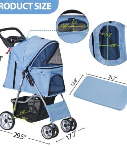 Foldable 4 Wheel Pet Stroller With Cup Holder
