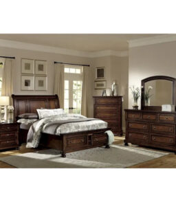 5-Piece Classic Brown Cherry Platform Storage Bedroom Set