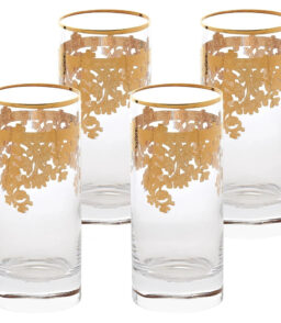 24K Gold Embellished Crystal Highball Tumblers. Set Of 4. 11 oz - Made In Italy