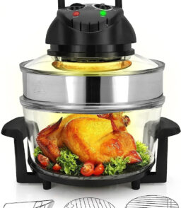18 Quart Convection Countertop Air Fryer With Glass Bowl. Broil Rack And Toasting Rack