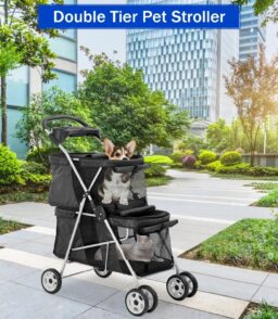 4-Wheel Foldable Pet Stroller With 2 Cages
