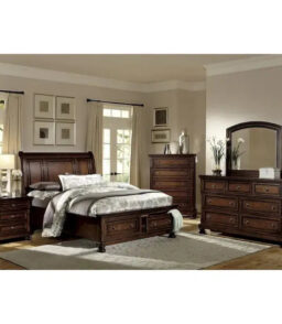 5-Piece Classic Brown Cherry Bedroom Set With Storage Platform Bed