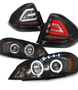 AKKON Dual Halo DRL Projector LED Headlight And LED Tail Lamp Set. Black Housing - 2006-2013 Chevy Impala. 2014-2016 Limited