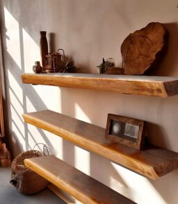 1 Piece Teak Wood Live Edge Rustic Floating Wall Shelf - 24. 36. 42