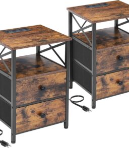 AMHANCIBLE Nightstand Set. 2 Count. Rustic Brown. 13.78in W x 15.75in D x 23.62in H - HET05XBR