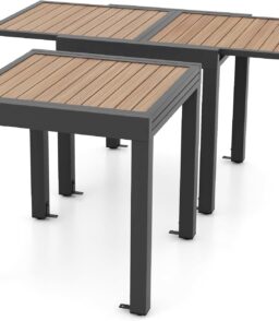 Extendable Outdoor Dining Table. Aluminum Frame. Dark Grey. Slatted Top - 80D x 160W x 75H Centimetres