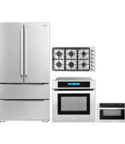 4-Piece Kitchen Appliance Package - 36 in Gas Cooktop. 24 in Electric Wall Oven. 24 in Microwave Drawer. Energy Star French Door Refrigerator