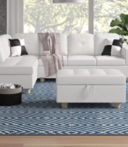 Wilhelmine 103.5′′ Wide Faux Leather Sofa & Chaise With Ottoman