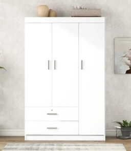 3-Door Wardrobe With Dual Drawers. Shelves And Hanging Rail - 41.3L x 18.5W x 68.2H