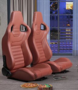 2-Piece Ergonomic PVC Racing Simulator Seats With Adjustable Double Slide Rails. Black/Brick Red - 313 lbs Per Seat