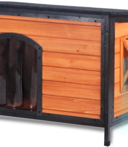 43.3-Inch L-Shaped Outdoor Insulated Dog House. Brown
