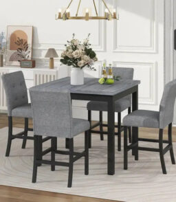 5-Piece Counter-Height Dining Set With Solid Wood Table And 4 Padded High-Back Chairs