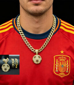 13mm Football Pendant Necklace With 20in Cuban Link Chain And CZ