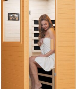 Far Infrared Home Sauna Spa Room. Canadian Hemlock Wood. 1200W. 110V. 35.2 x 27.6 x 61.6 Inch