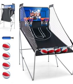 Costway Dual Shot Basketball Arcade Game. Blue. 8 Game Modes. 81in x 43in x 81in