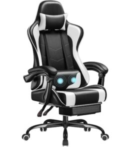 Ergonomic Gaming Chair With Footrest. Massage Lumbar Support. Reclining Backrest And PU Leather