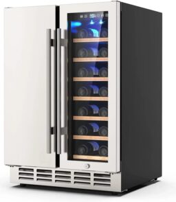 Ecojoy 24 Inch Dual Zone Wine And Beverage Refrigerator. 20 Bottles And 57 Cans