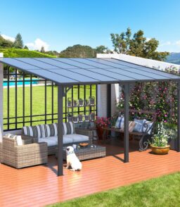 AECOJOY 14' x 10' Patio Gazebo With Roof. Dark - 168in x 120in x 98.4in