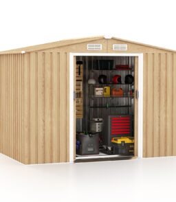 8' x 6' Metal Storage Shed With Wood Grain Finish. Base Floor And 4 Vents