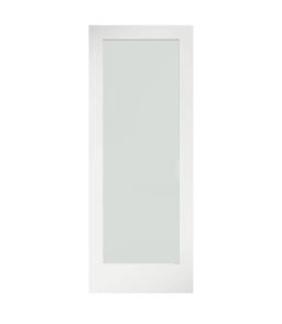 30 in. x 80 in. x 1-3/8 in. Frosted Glass 1-Lite Shaker Primed Solid Wood Core Interior Door Slab