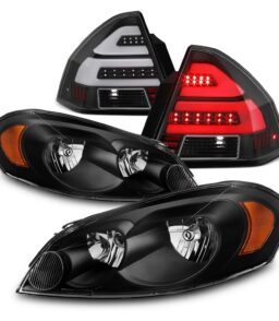 AKKON Black Headlight And LED Tube Bar Tail Light Combo Pair - Fits 2006-2013 Chevy Impala. 2014-2016 Impala Limited
