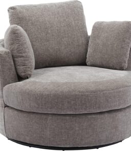 42in W Swivel Barrel Chair. Chenille Fabric. Grey