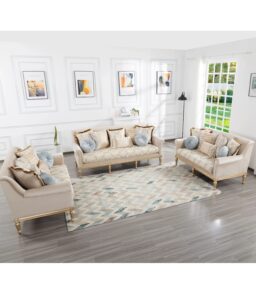 84in Modern Velvet Sofa Set. 3-Seater Couch With Loveseat. Beige
