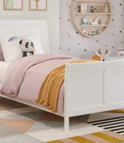 AFI Valencia Twin Wood Low Profile Sleigh Platform Bed With Matching Footboard. White