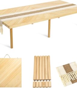 Folding Picnic Table With Table Runner. 60 in x 30 in. Wooden. Large Size For 6