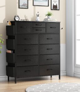12-Drawer Fabric Dresser With Wood Top And Metal Frame
