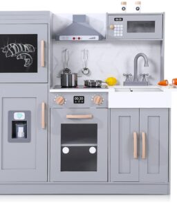 GarveeLife Wooden Play Kitchen Set With Lights And Sounds