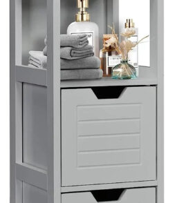 Freestanding Wooden Bathroom Storage Cabinet With 2 Adjustable Drawers - Gray